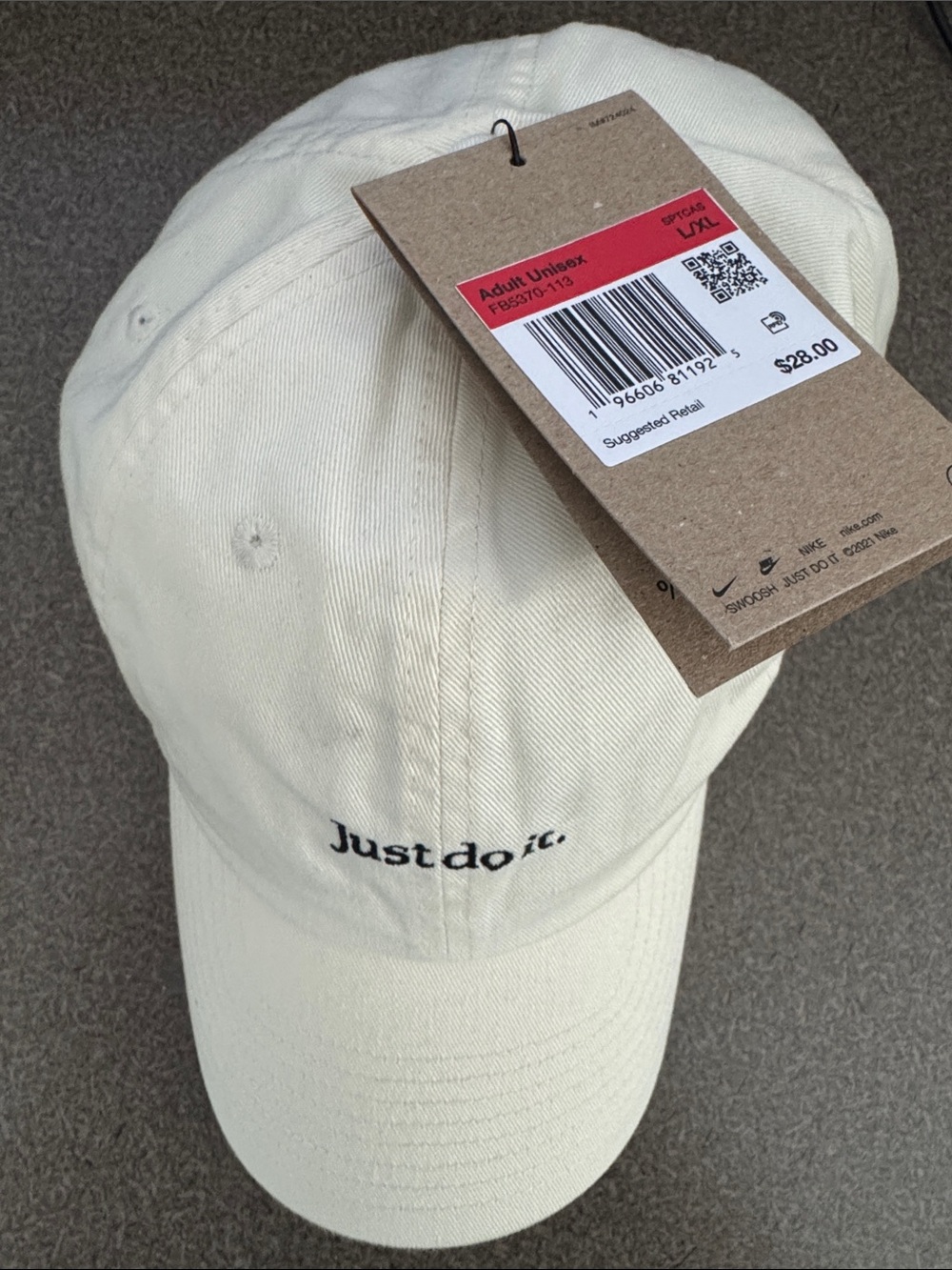 Nike Cream 'Just Do It.' Embroidered Baseball Cap